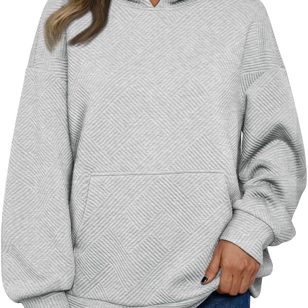 Gray Checkered Ribbed Hoodie